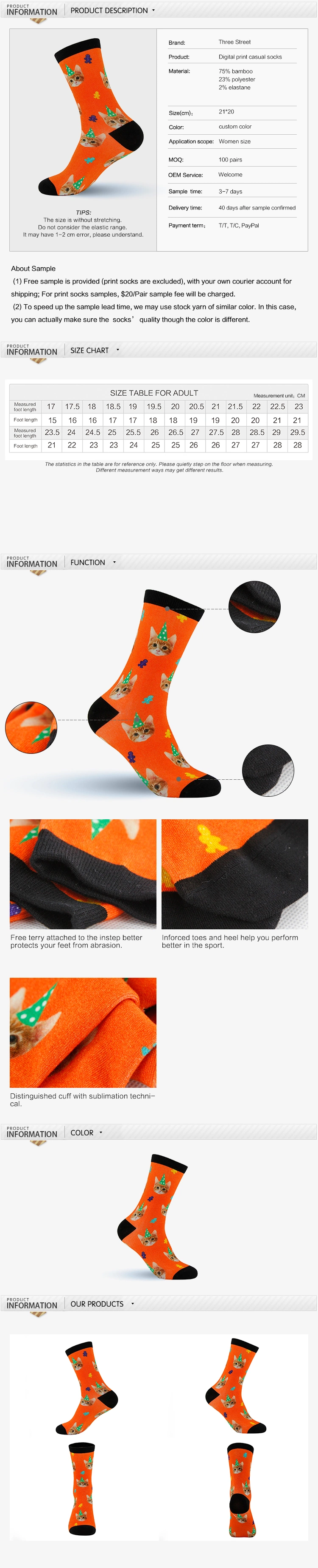 Wholesale Good Price Bamboo Unisex Printed Socks